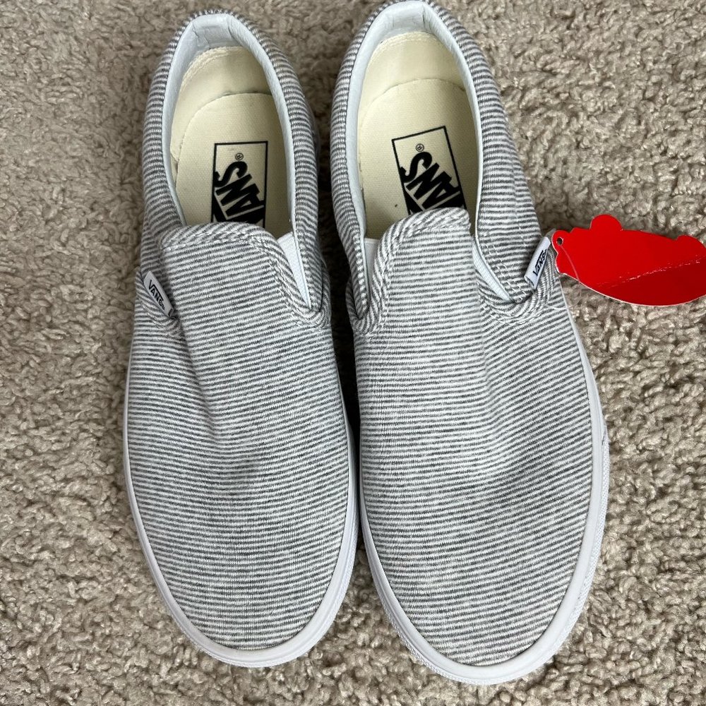 NEW! Vans Jersey -Grey/True White Stripped Classic Slip-On VINTAGE